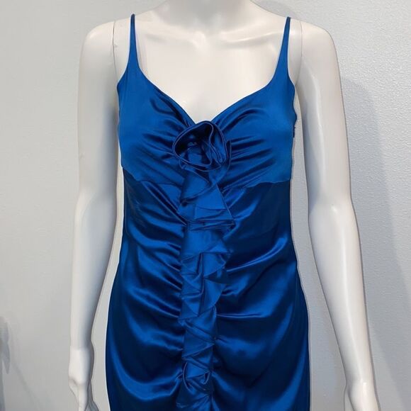 Susana Monaco Sleeveless Silk Blur Gathered Ruffle Cocktail Dress In Blue - Picture 8 of 16